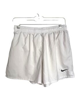 Nike DRI-FIT Athletic Shorts Women’s Medium White Black Swoosh Logo Gym Workout